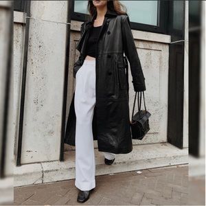 Rebecca Minkoff Black Vegan Leather Mod Long Belted Trench Coat Size Large